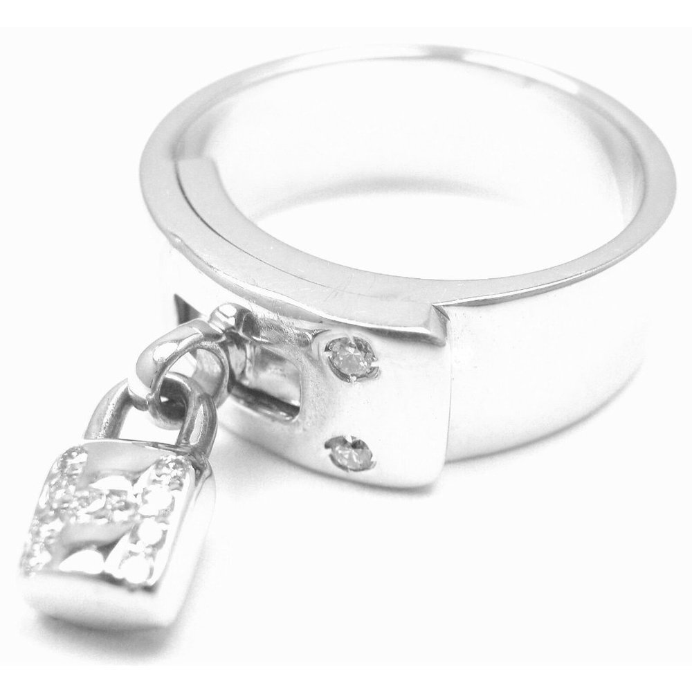 Authentic! Hermes 18k White Gold Diamond "H" Lock Band Ring Size 5​ - Picture 3 of 8